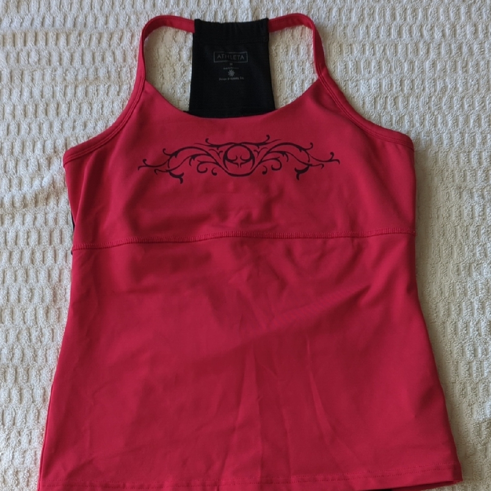 Athleta Red Tank Top with Black Design